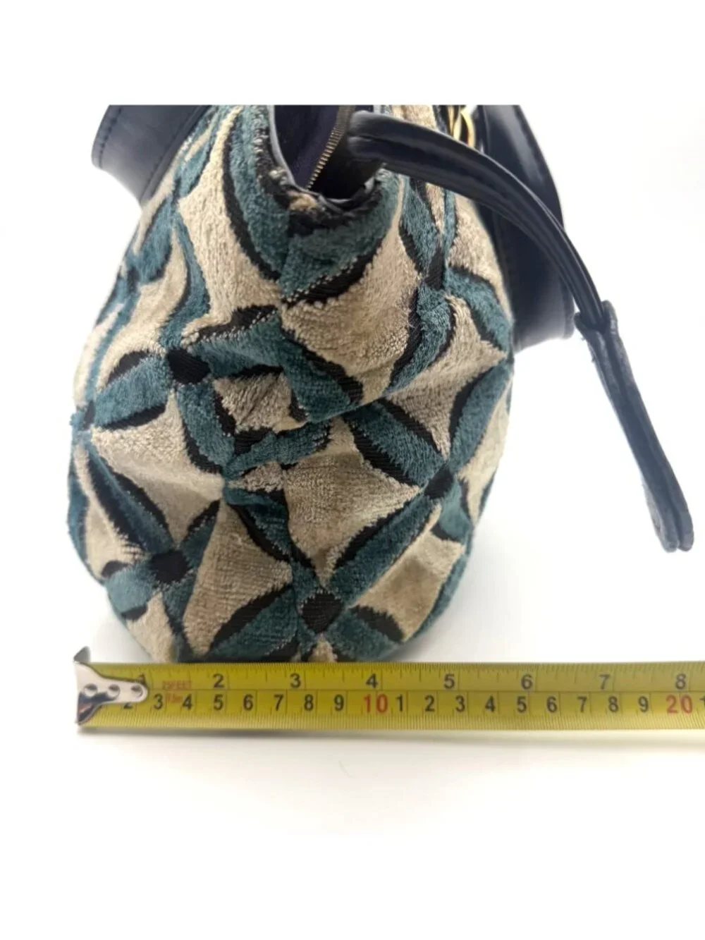 Vintage Tapestry Shoulder Bag Blue Black Geometric Velvet Purse Red Lining